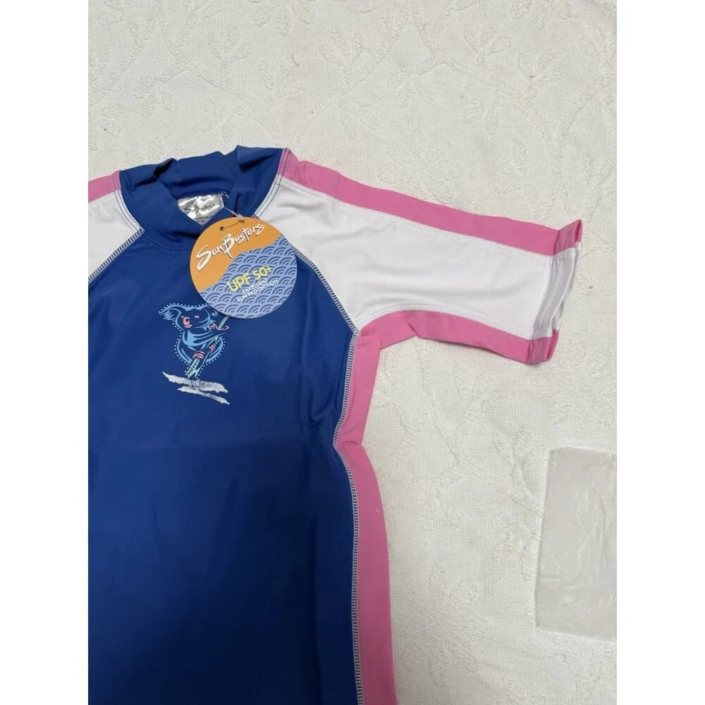 NWT SunBusters Buttercup Rash Guard 2/3Y UPF 50+ Navy & Pink Koala Girl Swim Top